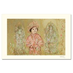 "Willie and Two Quan Yins" Limited Edition Lithograph by Edna Hibel, Numbered and Hand Signed with C