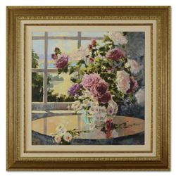 Marilyn Simandle, "Morning Roses" Framed Hand Embellished Limited Edition on Canvas, AP Numbered 1/1