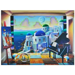 Ferjo, "Gorgeous Santorini" Original Painting on Canvas, Hand Signed with Letter of Authenticity.