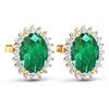 Image 3 : Natural 2.46 CTW Zambian Emerald & Diamond Earrings 14K Yellow Gold - REF-49N3R