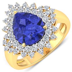 Natural 4.14 CTW Tanzanite & Diamond Ring 14K Yellow Gold - REF-148W6X