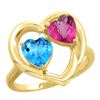 Image 1 : 2.61 CTW Diamond, Swiss Blue Topaz & Pink Topaz Ring 10K Yellow Gold - REF-23M7K