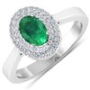 Image 1 : Natural 0.78 CTW Zambian Emerald & Diamond Ring 14K White Gold - REF-37H9M