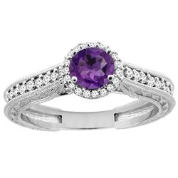 0.99 CTW Amethyst & Diamond Ring 14K White Gold - REF-57Y2V