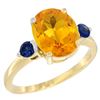 Image 1 : 2.64 CTW Citrine & Blue Sapphire Ring 10K Yellow Gold - REF-24R5H