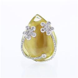 28.03 CTW Quartz & Diamond Ring 18K White Gold - REF-89F3N