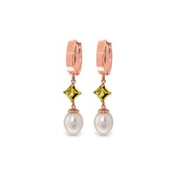 Genuine 9.5 ctw Pearl & Citrine Earrings 14KT Rose Gold - REF-53W2Y