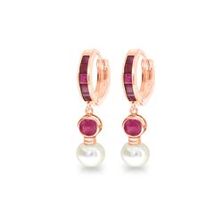 Genuine 4.65 ctw Ruby & Pearl Earrings 14KT Rose Gold - REF-54M6T