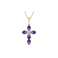 Genuine 1.75 ctw Amethyst & Diamond Necklace 14KT Yellow Gold - REF-39K8V