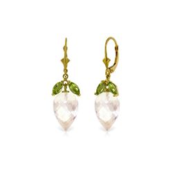 Genuine 25.5 ctw White Topaz & Peridot Earrings 14KT Yellow Gold - REF-63N8R