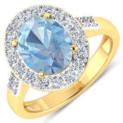 Natural 2.5 CTW Aquamarine & Diamond Ring 14K Yellow Gold - REF-94H5M