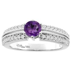 1.10 CTW Amethyst & Diamond Ring 14K White Gold - REF-66X9M