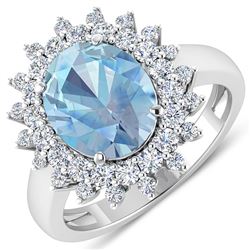 Natural 3.49 CTW Aquamarine & Diamond Ring 14K White Gold - REF-135K5W