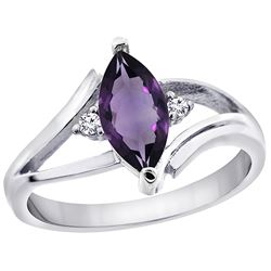 1.04 CTW Amethyst & Diamond Ring 10K White Gold - REF-22V9R