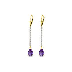 Genuine 3.6 ctw Amethyst & Diamond Earrings 14KT Yellow Gold - REF-60H4X