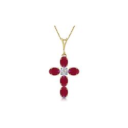 Genuine 1.75 ctw Ruby & Diamond Necklace 14KT Yellow Gold - REF-44W4Y