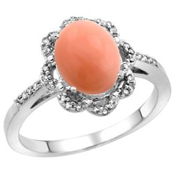 0.18 CTW Diamond & Natural Coral Ring 14K White Gold - REF-45N5Y