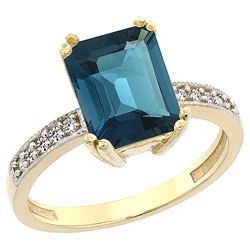 3.70 CTW London Blue Topaz & Diamond Ring 14K Yellow Gold - REF-41K2W