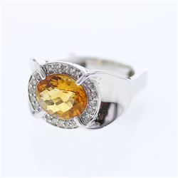 3.32 CTW Citrine & Diamond Ring 14K White Gold - REF-64Y3X