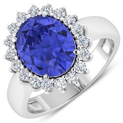 Natural 4.29 CTW Tanzanite & Diamond Ring 14K White Gold - REF-145X3K