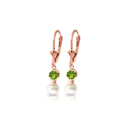 Genuine 5.2 ctw Peridot & Pearl Earrings 14KT Rose Gold - REF-35T9A