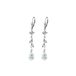 Genuine 3.97 ctw Aquamarine & Diamond Earrings 14KT White Gold - REF-56M4T