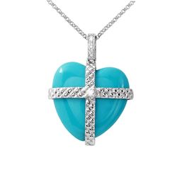 11.85 CTW Turquoise & Diamond Necklace 14K White Gold - REF-27X2R