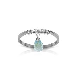 Genuine 1.45 ctw Blue Topaz & Diamond Ring 14KT White Gold - REF-34H3X