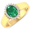 Image 1 : Natural 2.3 CTW Zambian Emerald & Diamond Ring 14K Yellow Gold - REF-51K6W