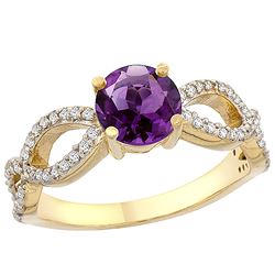 1 CTW Amethyst & Diamond Ring 14K Yellow Gold - REF-49A6X