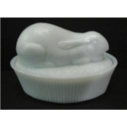 MILK GLASS RABBIT DISH