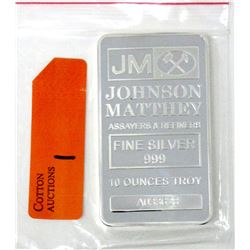 10 Oz. Johnson Matthey .999 Silver Investor Bar