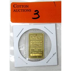 1/4 Oz. .9999 Gold Johnson Matthey Refiners Bar