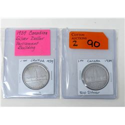 Two1939 Canadian.800 Silver Dollar Coins
