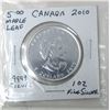 Image 2 : 1 Oz .9999 Fine Silver 2010 Canada Maple Leaf Coin