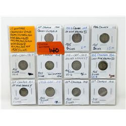 11 Vintage Canadian Sterling Silver Dimes