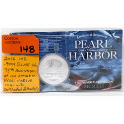 1 Oz. .9999 Fine Silver 2016 Pearl Harbour Round