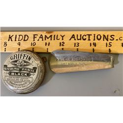 GRIFFIN SHOE PASTE TIN & SHOE HORN FROM HALBERT SHOES - SHELBURNE
