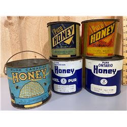 LOT OF 5 HONEY TINS