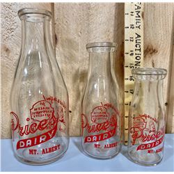 LOT OF 3 PRICE'S DAIRY BOTTLES - MT ALBERT