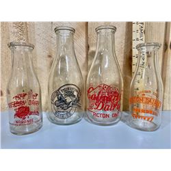 LOT OF 4 MILK BOTTLES FROM EASTERN ONTARIO