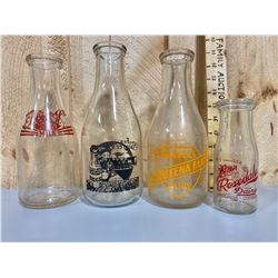 LOT OF 4 SILKSCREEN MILK BOTTLES