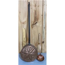 ANTIQUE COPPER BED WARMER & LADLE