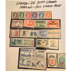 1950-60's CANADIAN STAMPS - 25 TOTAL
