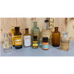 LOT OF 9 VINTAGE APOTHECARY BOTTLES FROM A TORONTO HOSPITAL PHARMACY