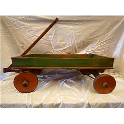 ANTIQUE CHILDRENS WAGON WITH WOOD WHEELS