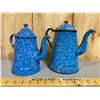 Image 1 : LOT OF 2 BLUE ENAMEL COFFEE POTS