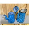 Image 2 : LOT OF 2 BLUE ENAMEL COFFEE POTS