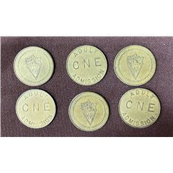 LOT OF 6 VINTAGE CNE TOKENS