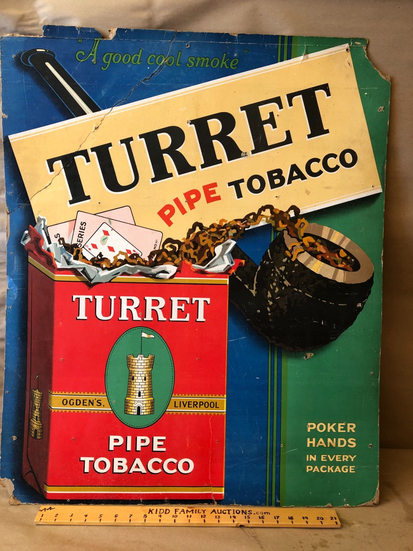 TURRET PIPE TOBACCO CARDBOARD SIGN